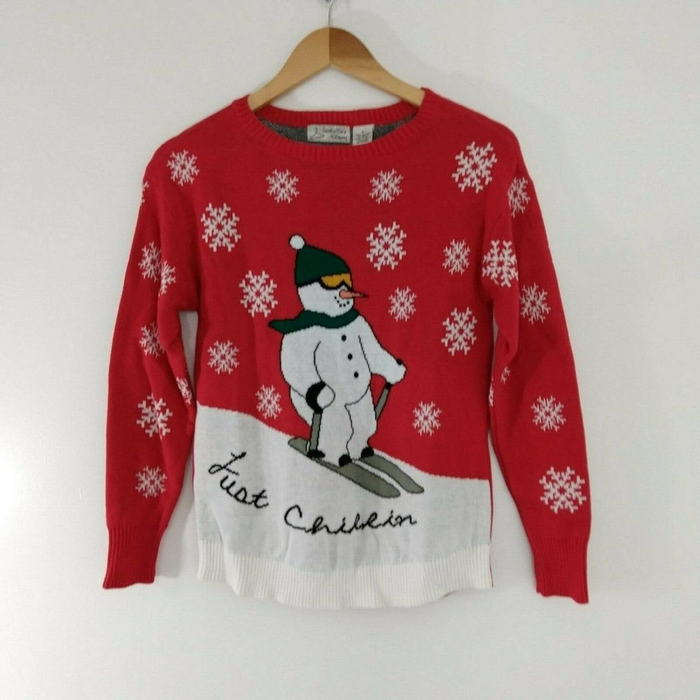 Ugly Christmas Sweater Snowman Red White Small